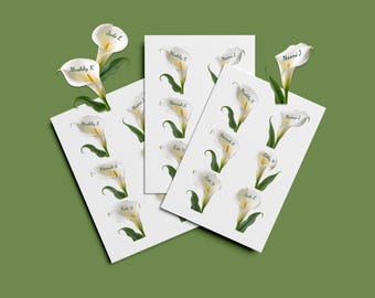 Naamkaartjes calla lelie, elegante bloemen bruiloft naamkaartjes, vrijgezellenfeest (digitale download)