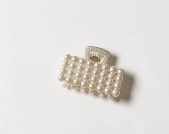 Presilha de cabelo vintage com pérolas, design elegante e vazado, mini grampo de cabelo com pérolas artificiais