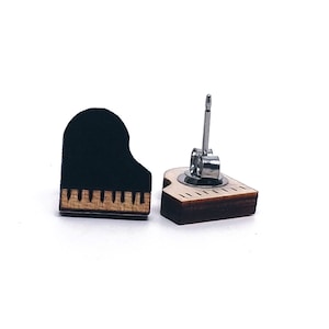 Piano Handmade Stud Earrings| Great Gift for Girls| Women Accessories| Hand painted Jewelry| Unique Laser Cut Earrings| Lightweight