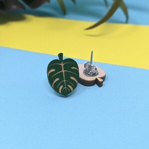 Monstera Leaf Handmade Stud Earrings| Great Gift for Girls| Women Accessories| Hand painted Jewelry| Unique Laser Cut Earrings| Lightweight
