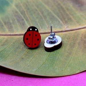 Ladybug Handmade Stud Earrings| Great Gift for Girls| Women Accessories| Hand painted Jewelry| Unique Laser Cut Earrings| Lightweight| Fun