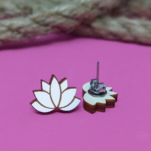 Lotus Handmade Stud Earrings| Great Gift for Girls| Women Accessories| Hand painted Jewelry| Unique Laser Cut Earrings| Lightweight| Fun|