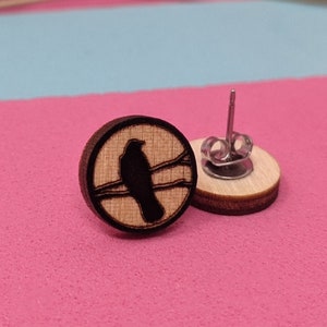 Crow Handmade Stud Earrings| Great Gift for Girls| Women Accessories| Hand painted Jewelry| Unique Laser Cut Earrings| Lightweight