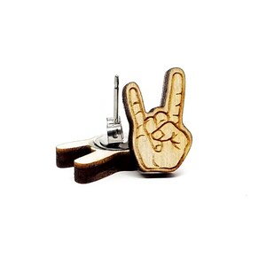 Rock On Hand Handmade Stud Earrings| Great Gift for Girls| Women Accessories| Hand painted Jewelry| Unique Laser Cut Earrings| Lightweight