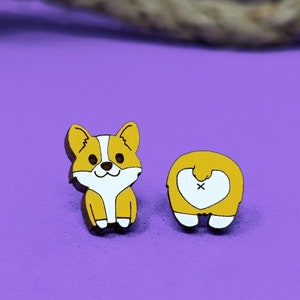 Corgi Butt Earrings| Handmade Wood Jewelry| Gift| Surgical Steel| Unique Gift| Dog Charm| Hand Painted| Dog Mom| Corgi Lover| Dog Earrings|
