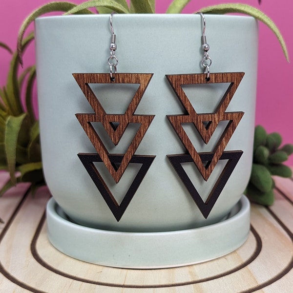 Wooden Geometric Dangle Earrings | Wooden Earrings | Geometric Earrings | Wood Earrings | Dangling Earrings | Triangle Earrings