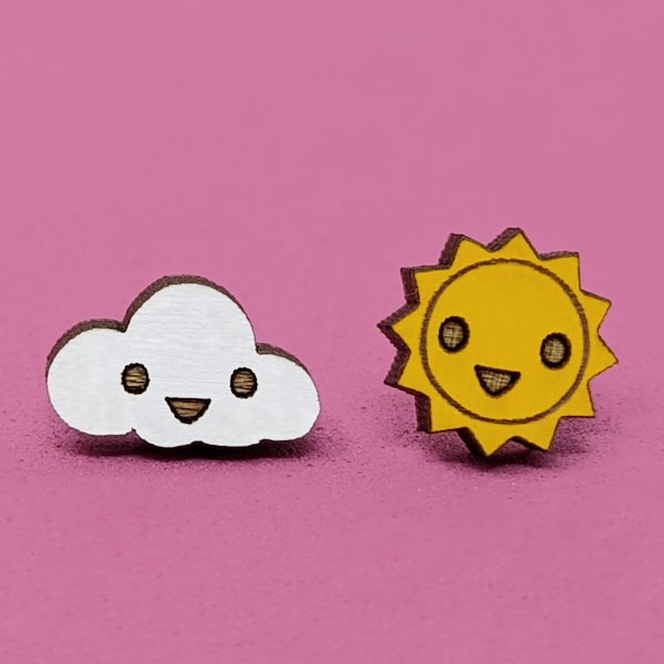 Happy Cloud and Sun Mismatched Stud Earrings