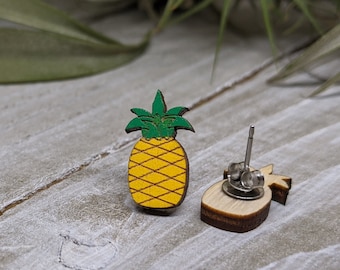 Handmade Wood Pineapple Earrings | Surgical Steel Posts, Summer Jewelry