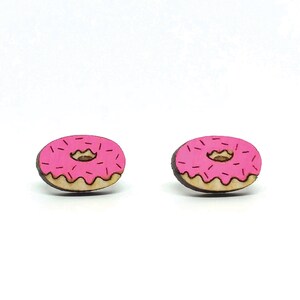 Handmade Pink Donut Earrings | Surgical Steel Post, Wood Jewelry