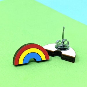 Rainbow Wood Stud Earrings | Rainbow Earrings | Wooden Earrings | LGBTQ Earrings | Rainbow Jewelry | Cute Rainbow Earrings | Rainbow Gift