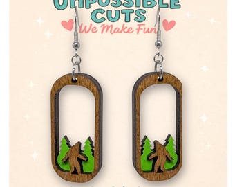 Bigfoot Dangle Earrings, Sasquatch Earrings, Cryptid Jewelry