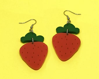 Red Strawberry Dangle Earrings | Acrylic Dangles | Big Bold Earrings | Gift For Friend | Big Bold Earrings | Fun Jewelry | Gifts For Her