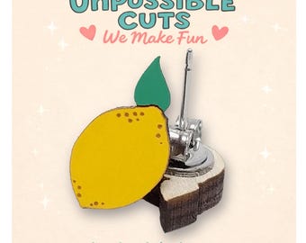 Laser Cut Wood Lemon Stud Earrings, Summer Fruit Jewelry, Minimalist Style