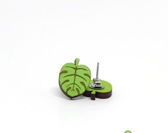 Monstera Stud Earrings, Plant Jewelry, Plant Lover Gift
