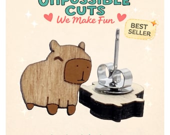 Capybara Stud Earrings, Cute Animal Gift, Kawaii Wood Jewelry