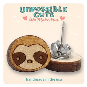 Sloth Stud Earrings, Cute Animal Jewelry,  Hypoallergenic Surgical Steel Posts