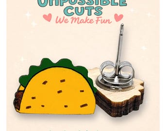 Taco Studs, Foodie Jewelry, Funny Food Gift, Kawaii Wood Accessory, Handmade USA