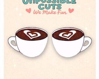Laser Cut Wood Coffee Cup Earrings, Latte Art Studs, Barista Gift
