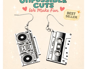 Cassette & Boombox Earrings, Mismatched Retro Music Dangles, 80s Gift