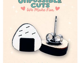 Onigiri Wood Stud Earrings, Japanese Rice Ball Kawaii Jewelry