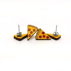 Pizza Stud Earrings | Handmade Wood Jewelry| Gift| Surgical Steel| Unique Gift| Food Charm| Hand Painted