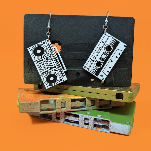 Boom Box and Cassette Tape Dangle Earrings