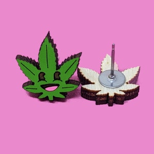 Happy Pot Leaf Handmade Stud Earrings| Great Gift for Girls| Women Accessories| Hand painted Jewelry| Unique Laser Cut Earrings| Lightweight