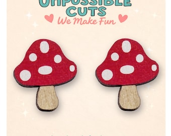 Mushroom Stud Earrings, Cottagecore Gift, Fairycore Wood Jewelry