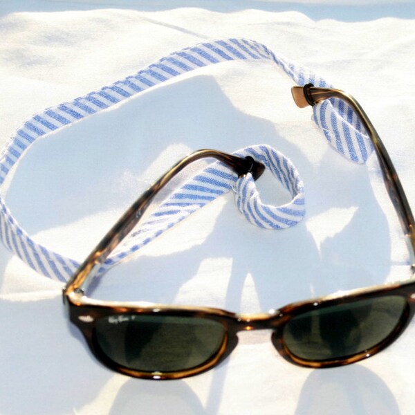 Blue Stripe Croakie Seersucker Sunglass Croakies