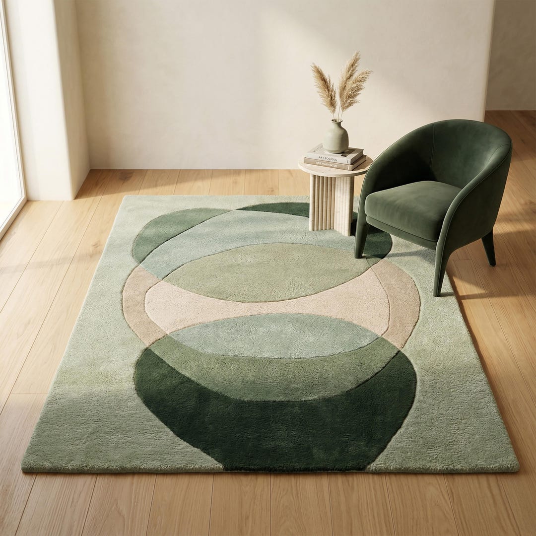 Sage Green Wool Rug, Hand Tufted Abstract Modern Living Room Area Rug ...