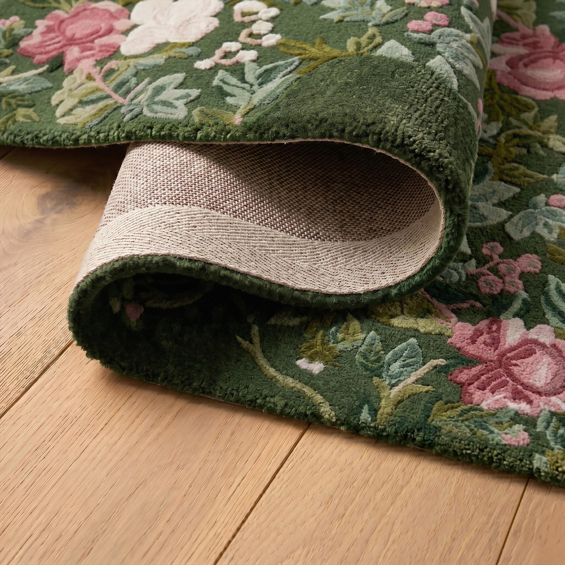 Rose Cottagecore Hand Tufted Wool Rug, Sage Green Floral Botanical Rug ...