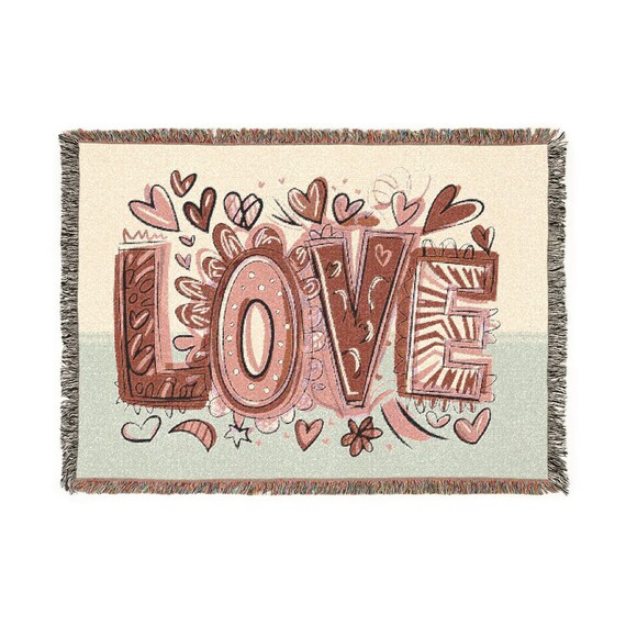 Love Hearts Woven Blanket, Romantic Love Throw, Hearts & Love Blanket, Red Pink Love Tapestry, Anniversary Gift, Valentine's Day Gift