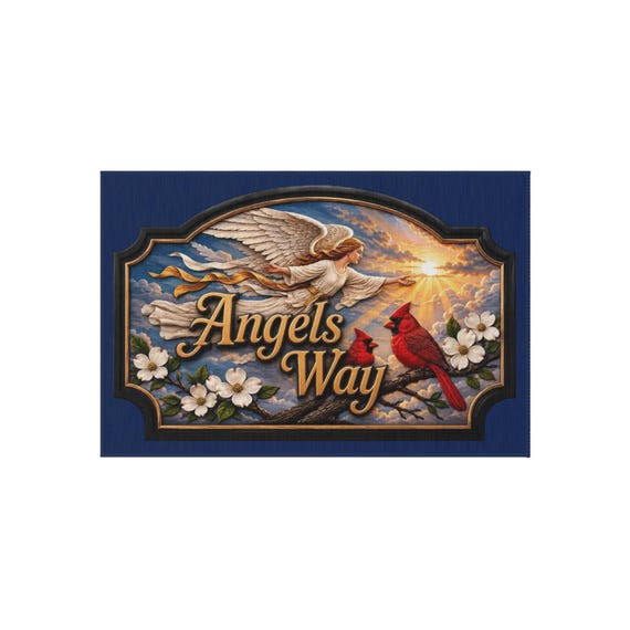 Angels Way Cardinal & Angel Outdoor Rug | Floral Sunrise Porch Mat