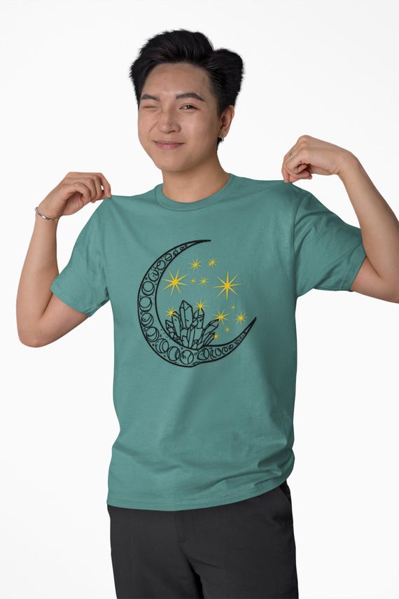 Crescent Moon Crystal Cluster T-Shirt | Stars Astrology Mystic