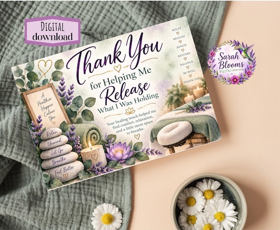 Thank You for Helping Me Release What I Was Holding | Massage Therapist Thank You Card | 7x5 Printable Gratitude Card