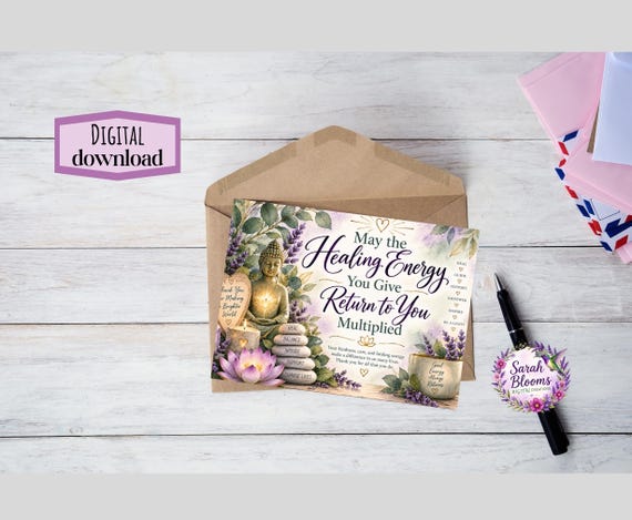 May the Healing Energy You Give Return to You Multiplied Card | Reiki Thank You Card | Energy Healer Appreciation | Spiritual Healer Gift