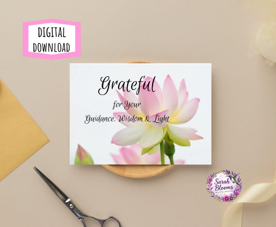 Grateful for Your Guidance, Wisdom & Light Reiki Thank You Card | Spiritual Mentor Appreciation | Reiki Teacher Printable | Digital Download