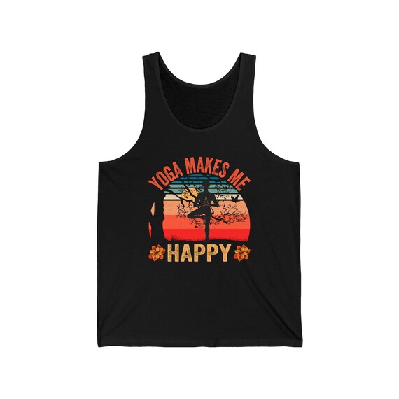 Yoga Makes Me Happy Tee/ Retro Tree Pose Graphic Tee