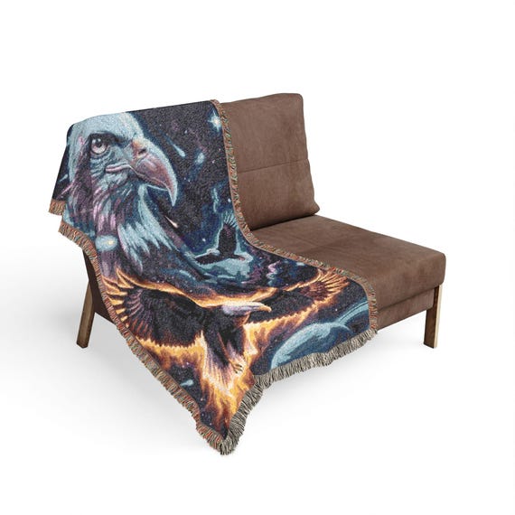 Majestic Eagles Flying Through The Stars Woven Blanket |Celestial Nature Tapestry Throw