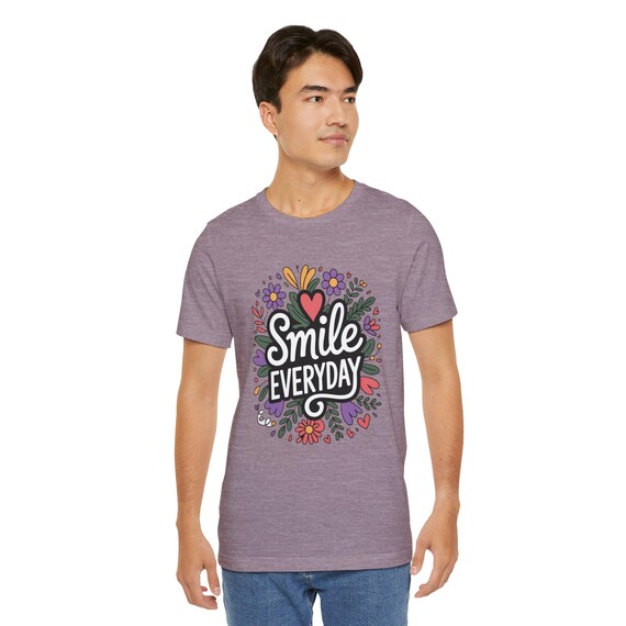 Smile Everyday Inspirational Wearable, Floral Graphic Tee, Positive Quote Relaxed Fit Top
