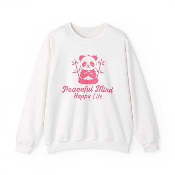 Peaceful Mind Happy Life panda meditation Sweatshirt | pink bamboo design