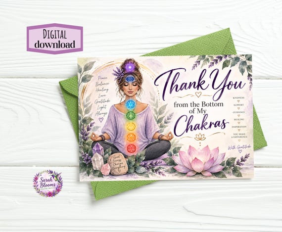Thank You from the Bottom of My Chakras Card | Reiki Thank You Card |Yogi Mentor Appreciation | Spiritual Mentor Printable Card