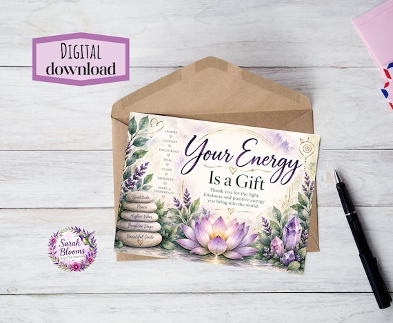 Your Energy Is a Gift Thank You Card | Reiki Practitioner Appreciation | Energy Healer Gift | Spiritual Mentor Printable | Digital Download