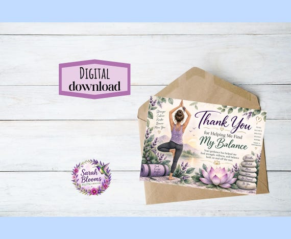 Yoga Instructor Thank You Card | Watercolor Balance Appreciation (Digital Download)