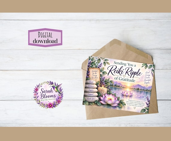 Sending You a Reiki Ripple of Gratitude Card | Reiki Thank You Note| Energy Healer Appreciation | Digital Download