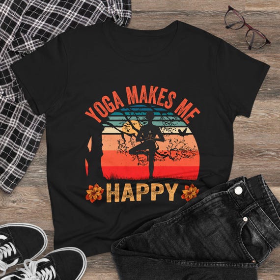 Yoga Makes Me Happy Tee | Sunset Silhouette, Lotus Flowers