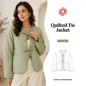 Quilted Tie Front Jacket PDF Sewing Pattern | Cozy Puffer DIY (Digital Download)