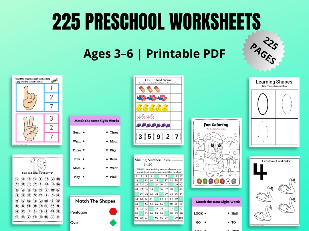 Preschool Worksheets PDF | 225 Printable Learning Pages for Kids Ages 3