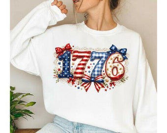 4th of July 1776 PNG | USA Patchwork Patriotic PNG | Independence Day Faux Embroidery Shirt Design | Digital Download