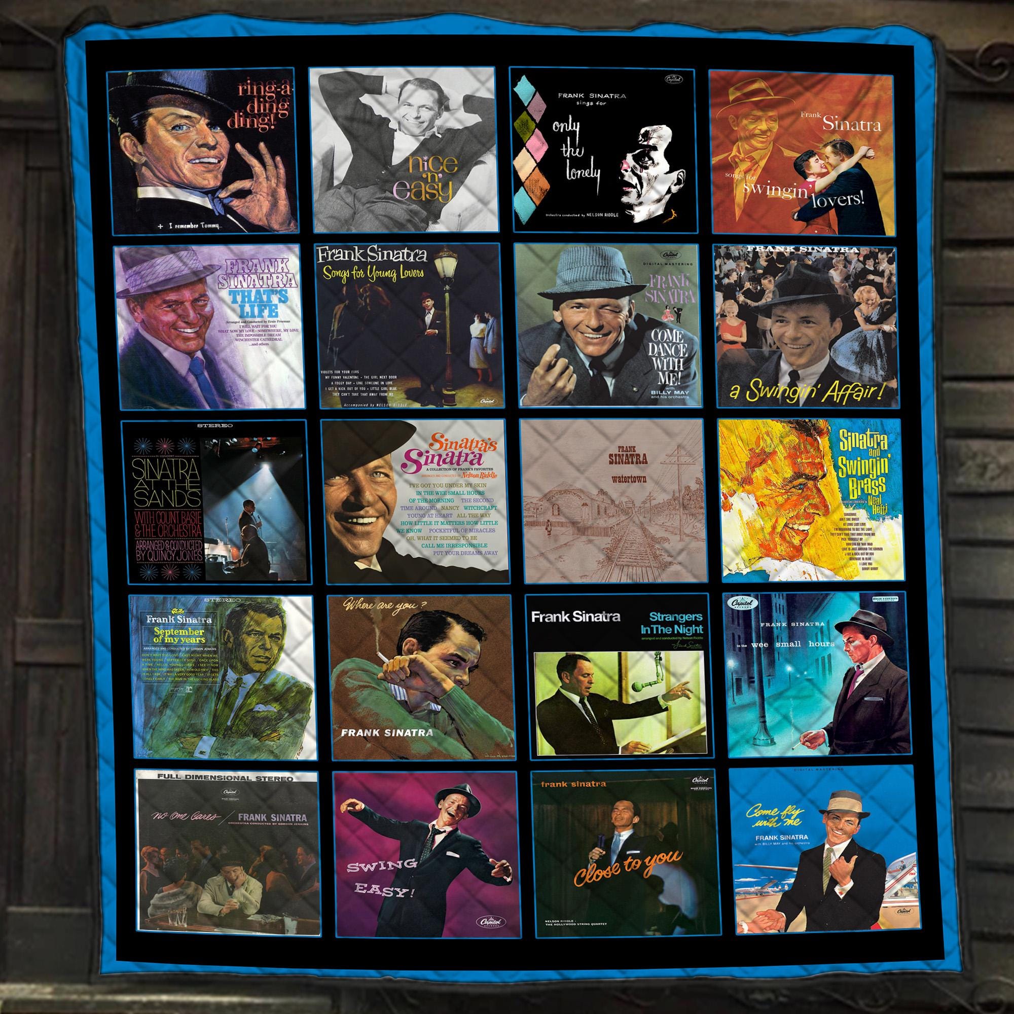 Discover Frank Sinatra Album Collage Blanket, Vintage Jazz Music, Retro Vinyl Quilt